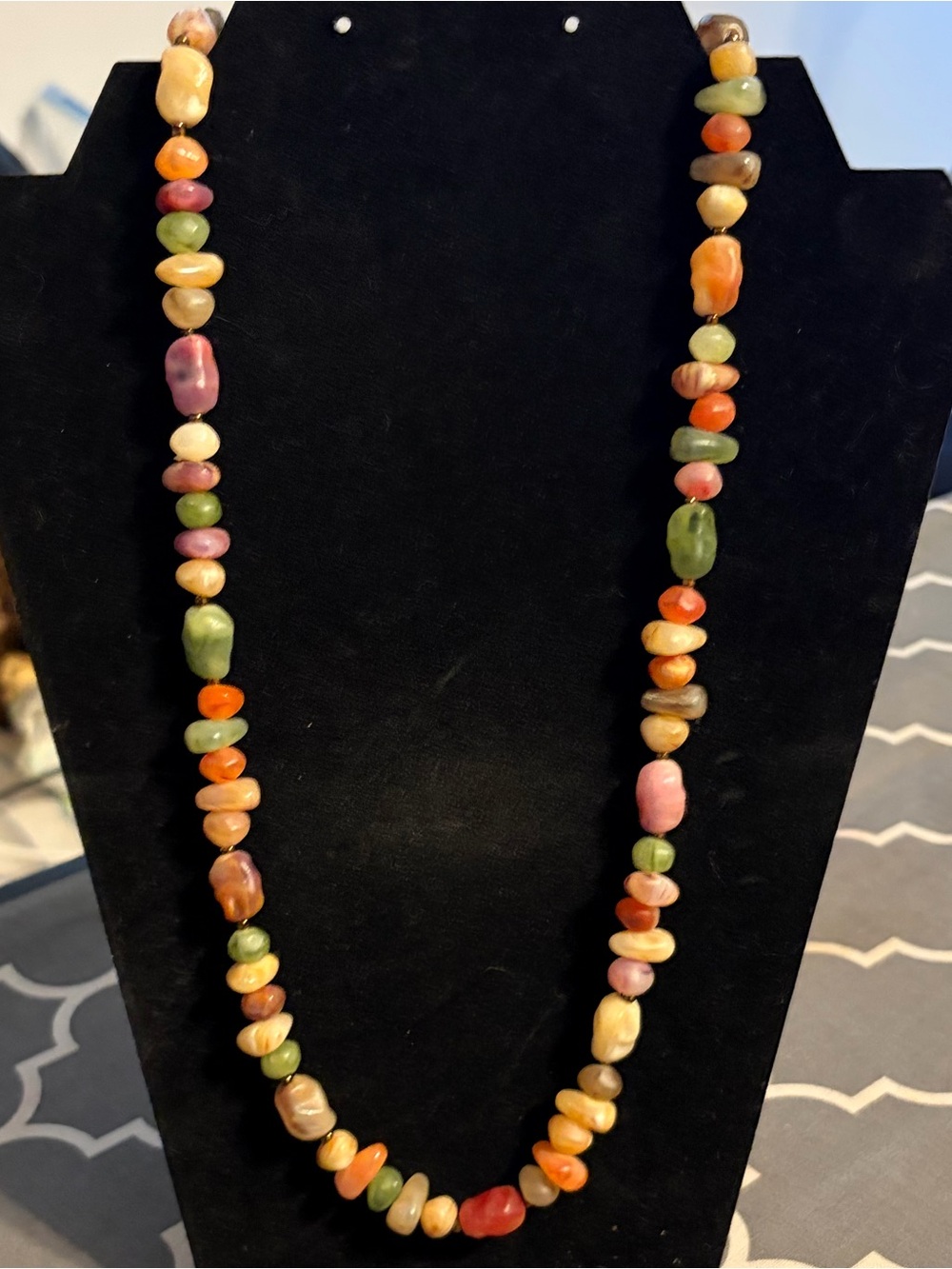Multicolor Polished Stone Bead Necklace - Women's Layering Jewelry